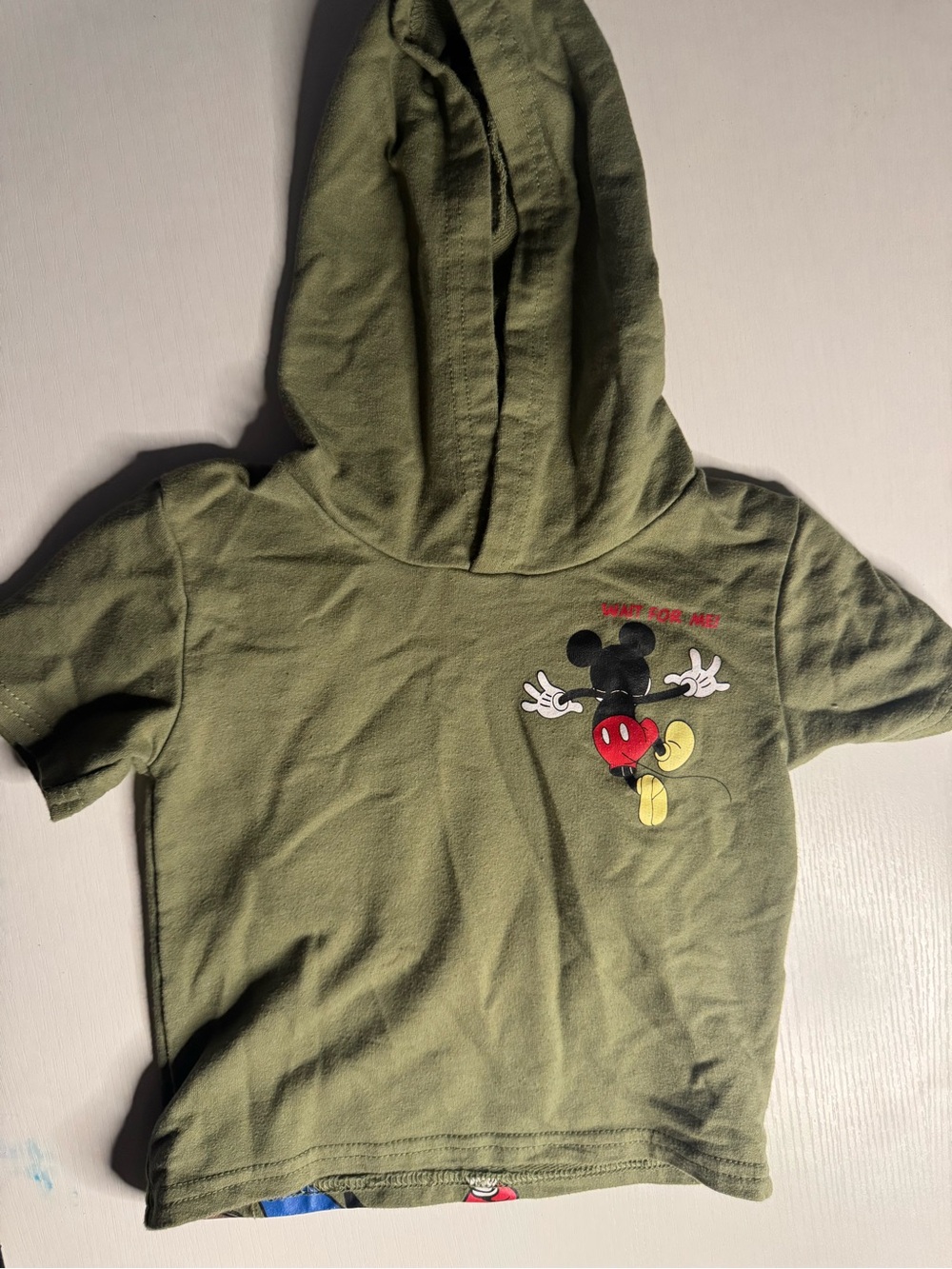 Disney Kids Olive Green Mickey Mouse Hooded Tee